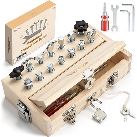 Jouet pour 3 ans, jeux Montessori, outils pour enfants, jouet en bois Montessori avec tournevis pour enfants, serrure et clé, jeux éducatifs cadeau enfant 3 4 5 ans garçon remplir