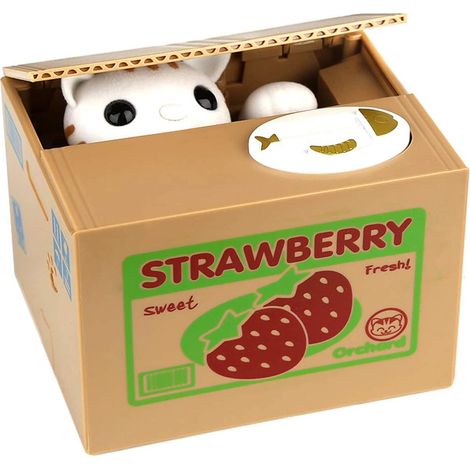 Tirelire chat mignon - Tirelire en forme de chat - Vol - Pour économiser de l'argent - Cadeau pour enfants (fraise) (1/5)