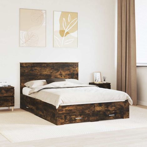 vidaXL Bettrahmen Geräucherte Eiche 135 x 190 cm Holzwerkstoff (1/5)