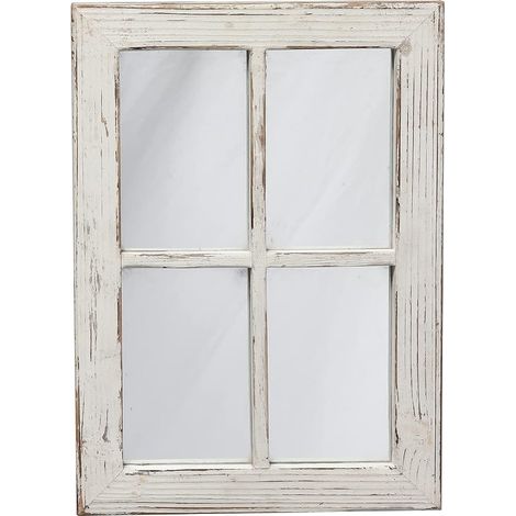 Miroir Mural de Fenêtre Rustique 28 x 40 cm, Blanc Vieilli Miroir Mural Rectangulaire, Miroir Vintage pour Salon, Chambre à Coucher, Salle de Bain, Couloir (1/5)