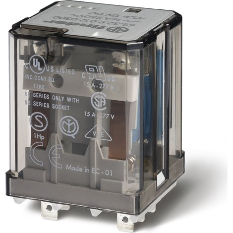 Relais de puissance 2RT 16A 12V DC bouton test + Led + diode AgSnO2 FINDER 623290244070