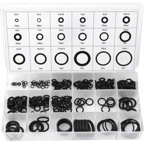 225-piece O-ring kit, 18 sizes, rubber O-ring combination set for car and vehicle auto repair.
