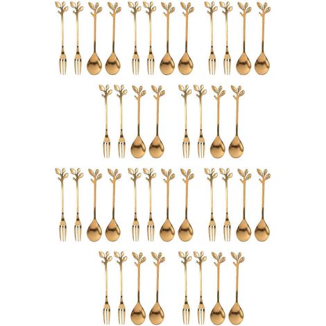 Ensemble de 40 pièces (20 cuillères et 20 fourchettes) décoré de doré - JBMEDIA (1/4)