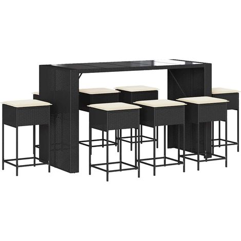 Maison Exclusive - Set Bar da Giardino 9 pz con Cuscini in Polyrattan Nero (1/5)