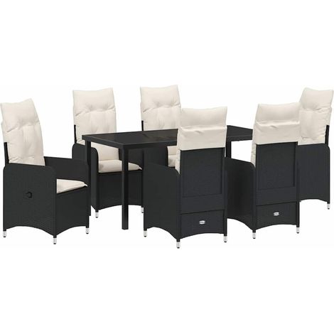 Garden Dining Set 7 pcs Black Poly Rattan vidaXL