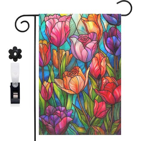 Drapeau de jardin bienvenue 30 x 45 cm motif classique et élégant toile double face pour extérieur durable (1/5)