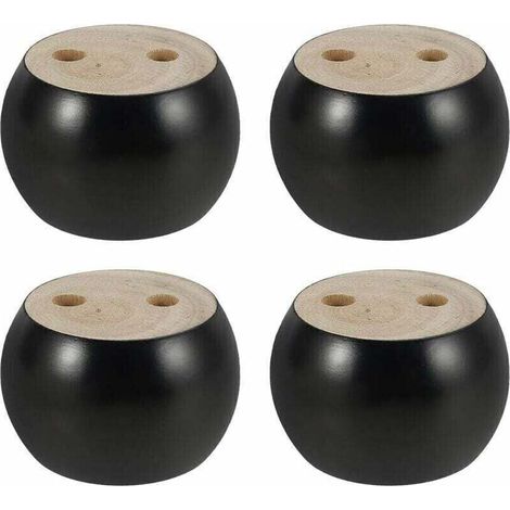 Pieds de meuble en bois rond – Lot de 4 pièces hauteur 5 cm pour canapé, lit, fauteuil ou armoire – Noir avec vis et ruban (1/4)