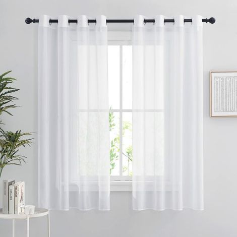 Lot de 2 rideaux voilages 132 x 160 cm – 100% organza voile polyester – 8 œillets métalliques – Décoration chambre, salon, cuisine-Karteo (1/5)