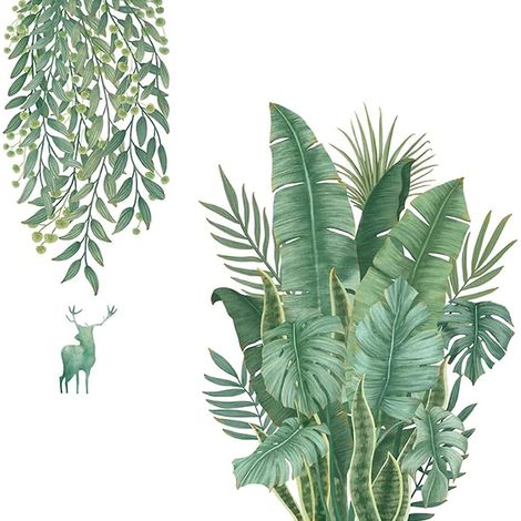 Stickers muraux en PVC à motifs de plantes vertes pour la décoration intérieure : salon, chambre, chambre d'enfant, cuisine (1/5)