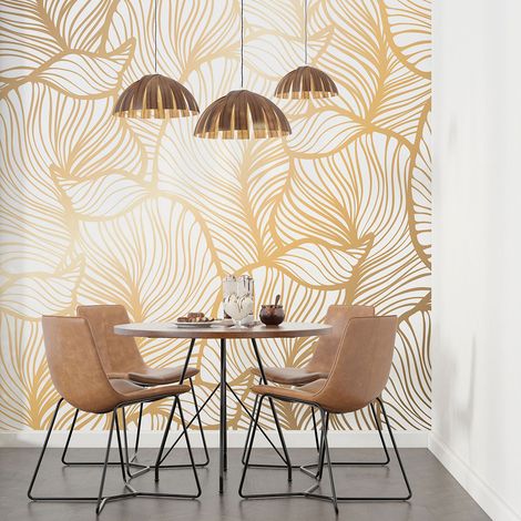 Papier peint panoramique - Feuilles d'orées - 130 cm x 130 cm (1/4)