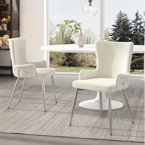 chaise salle a manger velours beige metal 2 chaises OKMYHOME (1/5)