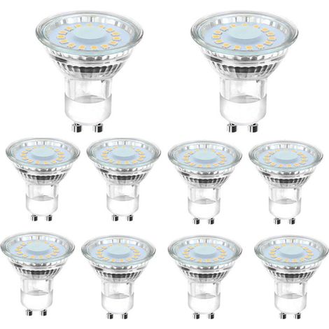 10 ampoules LED GU10 équivalentes à une ampoule halogène de 50 W, 4 W, éclairage blanc lumière du jour 6500 K, faisceau coudé à 120°. (1/5)