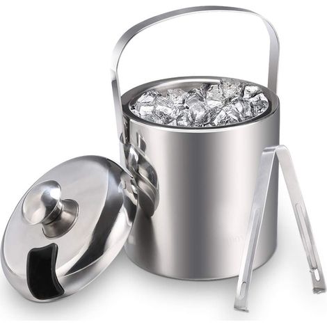 Seau à glace en acier inoxydable avec pince et couvercle, capacité 1,3 L (1/5)