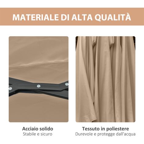 Ombrellone da giardino doppio 4,5 m, 48 LED integrati, manovella, kaki (1/5)