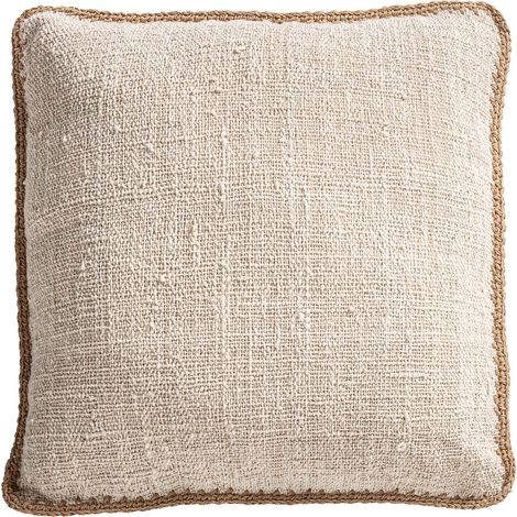Coussin beige à bord tressé classique - beige et marron (1/3)