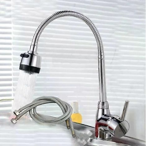 Robinet de cuisine pivotant - Tête anti-éclaboussures, entièrement en cuivre, eau chaude et froide, tube de 60 cm (1/5)