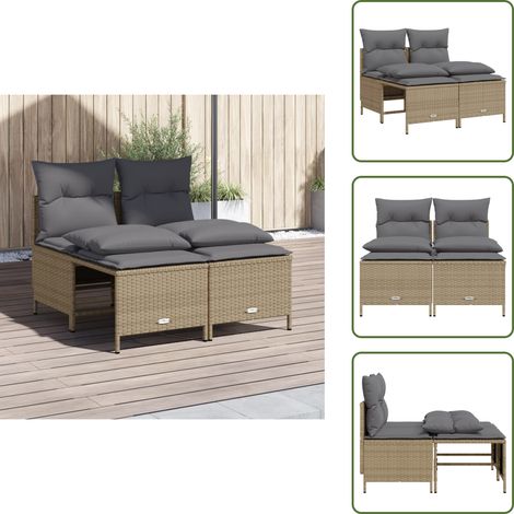 Salon de jardin avec coussins 4 pcs beige résine tressée - Ensemble Salon De Jardin - Salon De Jardin Extérieur - Mobilier De Jardin - Canapé Jardin - Chaise Lounge