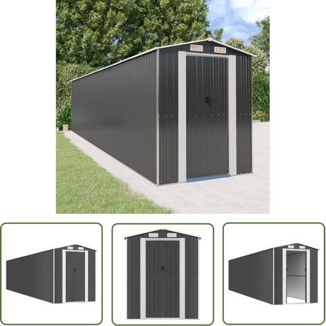The Living Store Geräteschuppen Anthrazit 192x855x223 cm Verzinkter Stahl - Gartenschuppen - Gerätehaus - Werkzeuglager - Außenaufbewahrung - Metallschuppen (1/5)