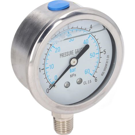 Vibrationsfestes Öldruckmessgerät aus Edelstahl 0-6 MPa, 1/4 NPT-Anschluss unten, industrielles Druckmessgerät. (1/5)