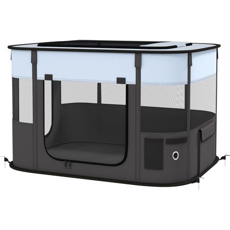 Parc enclos chien gris noir – Tissu Oxford pliable, 84x64x53 cm – Pour petits animaux (1/5)