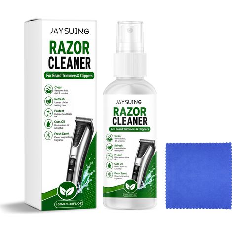 Spray nettoyant pour rasoir électrique JAYSUING : Nettoie et élimine les poils, la saleté et les résidus. Contient 100 ml et 1 serviette. (1/5)
