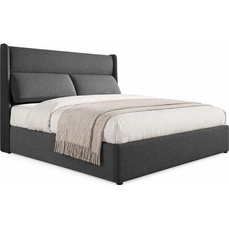 Lit double capitonné 160x200 cm avec tête de lit réglable 3 positions, coffre hydraulique et cadre métal gris, sans matelas - CHICFURN (1/5)