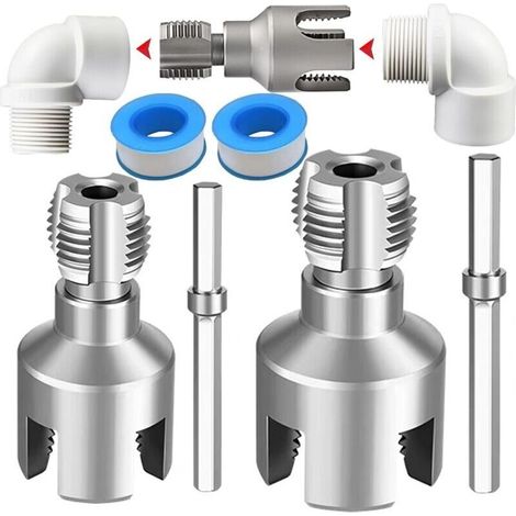 Outil de filetage de tuyaux internes et externes intégrés avec matrices de 1/2 et 3/4', forage électrique compatible 2 en 1 Kit de filetage de tuyaux en PVC (1/5)