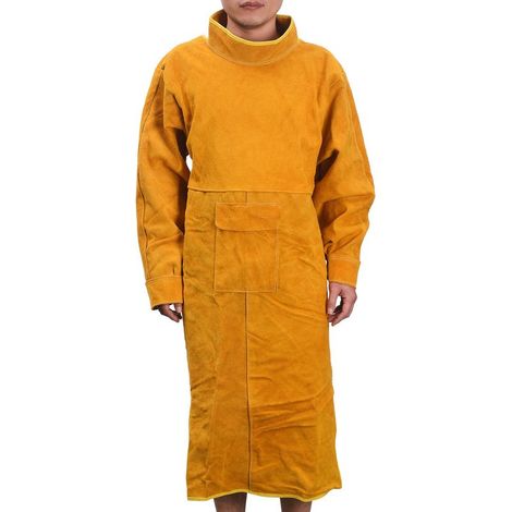 Schweißerjacke aus Leder mit umgekehrter Trageweise, hohem Kragen, langen Ärmeln, flammhemmende Arbeitskleidung (1/5)