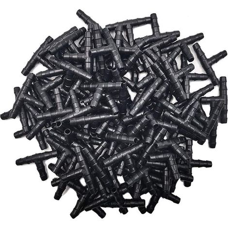 Tee Raccord de Tuyau 4/7mm - 200 Pcs Tee Raccord de Tuyau Irrigation de Pelouse Micro Spray Irrigation Joint Tuyau Systèmes Automatique Outil Noire (1/5)