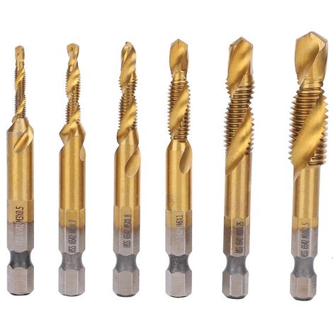 6-teiliges HSS-Gewindebohrer-Set, Hochgeschwindigkeitsstahl, titanbeschichtet, Sechskantschaft, Gewinde, Handwerkzeug M3–M10