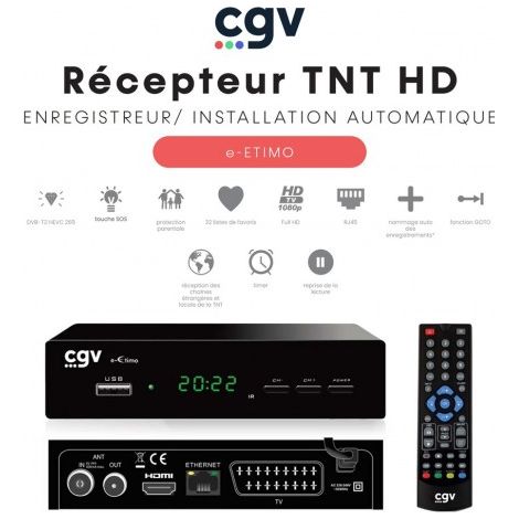 Récepteur Enregistreur TNT Full HD (RJ45) e-ETIMO - Contrôle du direct TimeShift, Timer, Fonction GO TO, renommage des fichiers