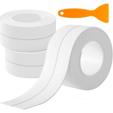 Mastic de salle de bain, autocollant, paquet de 3 rouleaux, anti-moisissure et étanche, adapté aux éviers, toilettes, comptoirs, lavabos et cuisines, 38 mm x 320 cm (1/5)