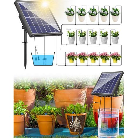 Solar Drip Irrigation System - 2200mAh Automatic Solar Irrigation System - 2.5W 15 Drippers Solar Watering System for Garden, Plants, Raised Beds, Greenhouse
