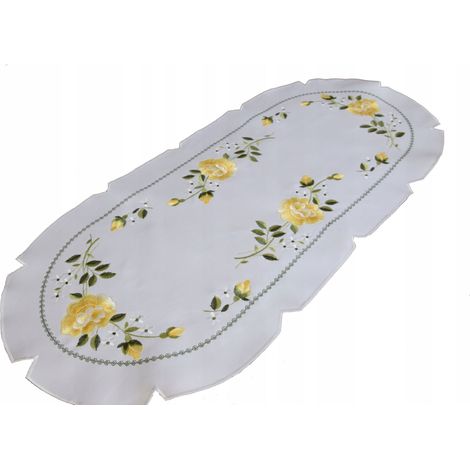 Caminos de mesa blancos, bordados, ovalados, de satén, 40/85, manteles ovalados bordados. (1/5)