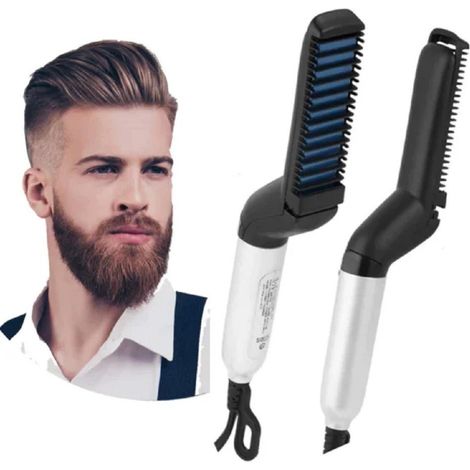 TRADE SHOP - Pettine Spazzola Styling Riscaldata Uomo Per Raddrizzare Capelli Barba Q-m322 - (1/5)