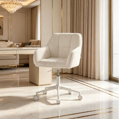 Chaise de bureau 56x40x90 cm en tissu beige, réglable pour bureau moderne FloraGrace (1/5)
