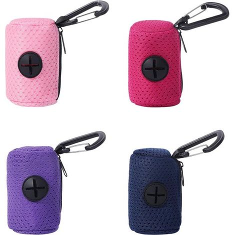 Paquete de 4 bolsas para excrementos de perro con práctico cierr,hacer senderismo y mantener la higiene. (Rosa,8,4 × 4,3 cm,Morado,Rosa,Rojo,Azul (1/5)