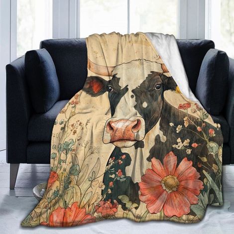 Diese Fleecedecke mit Kuhmuster ist ultraweich und bequem und eignet sich für Zuhause, Betten, Sofas, Stühle und Reisen. 60 x 50 cm