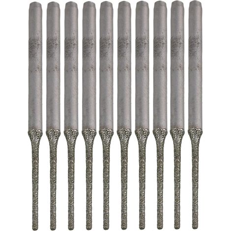 Lot de 10 forets prolongés à pointe argentée en diamant, par , pour percer des trous sur des minéraux, perles, agates, bijoux, argent, (1/4)