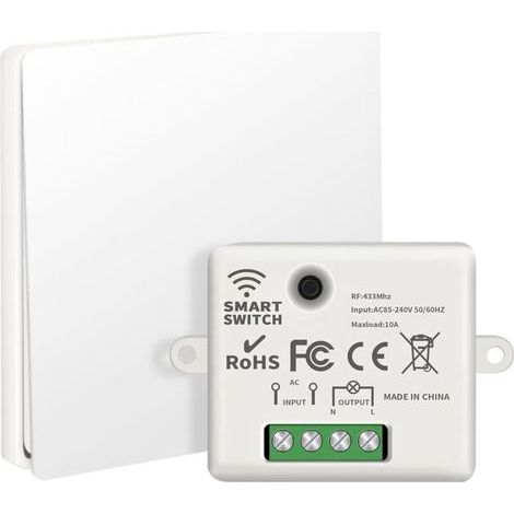 Drahtloses Schalterset ohne Batterie, 10A 240V, selbstversorgender drahtloser Lichtschalter und RF433 drahtlose Fernbedienung zur Fernsteuerung von Lampen und Geräten. (1/5)