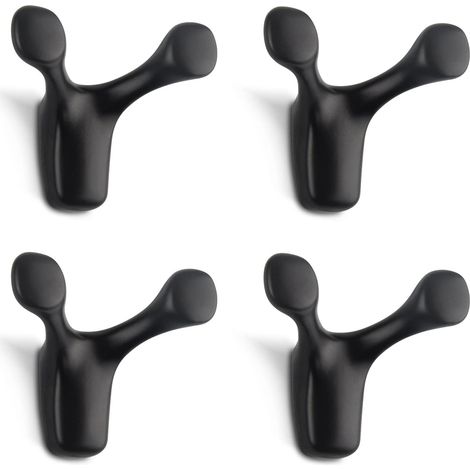 4 Pièces Double Crochet Mural, Robuste Solide Patère Murale Corne de cerf en Alliage de Zinc, Patère Porte Manteaupour Salle de Bain Chambre Cuisine Vis Inclus (Noir Mat)