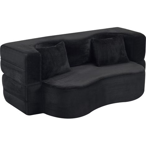 ELVMI Sofá cama Futón Plegable 2 Plazas con 2 Cojines, para Salón y Dormitorio, de Espuma, Negro (1/4)