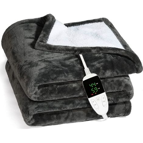 Couverture Chauffante Flanelle 130150cm, Plaid Chauffant avec 6 Niveaux de Dhaleur, Minuterie 10H, Chaleur Rapide, Protection Contre la Surchauffe, Affichage LED, Lavable en Machine (Noir) YMYNY (1/4)
