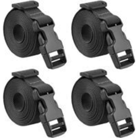 25-mm-Schnallengurt, 4-teiliger Ratschengurt, Kunststoff-Spanngurt zum Verpacken, für Koffer, Umzüge und Gepäck (Schwarz)