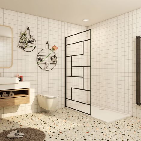 Paroi de Douche 100x200cm - Verre Anticalcaire 8mm , profilé en noir mat