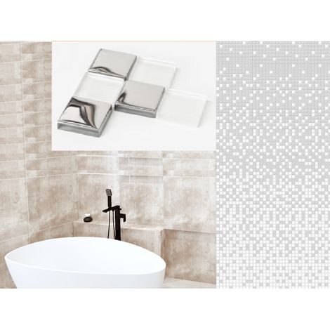 Ilcom set 8 pezzi mosaico in vetro su rete per bagno e cucina 30cm x 30cm - Silver Fog (1/2)