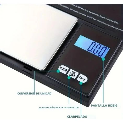 (500 g, 0,01 g) Mini balance électronique portable, portée et précision sélectionnables. (1/4)