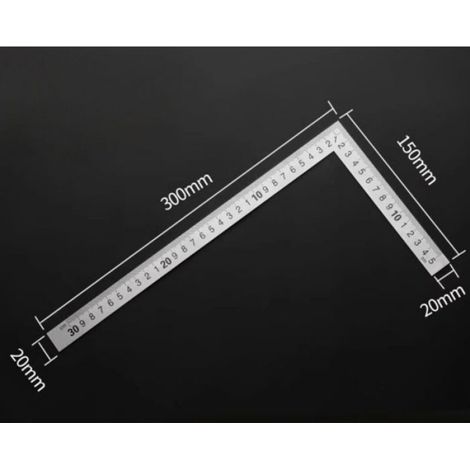 Équerre Menuisier Inox 150x300mm, Règle Carrée 90°, Pour Travaux Précision Construction (1/2)