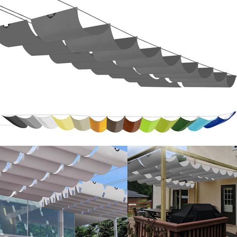 Voile d'ombrage rétractable 1x3,5m, pergola réglable sur mesure, protection solaire 95% anti-UV et résistante à la déchirure, incluant des cordes de montage pour terrasse/pergola, couleur gris foncé (1/5)