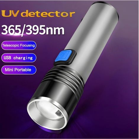 395nm UV Noir Lumière Flashlite, rechargeable Noir Lumière Flashlight Mini, 3 Mode Strobe haut bas, taches sèches, détection de scorpion (1/4)